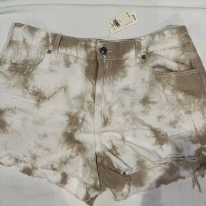 Aerie Brown and White Jean Shorts with Relaxed Fit Tie Dye NWT